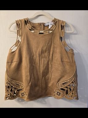 Blu B Tan Suede-Look Laser Cut Tank Top